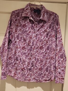 Basic Editions Women's Lavender and Burgundy Paisley Button-Down Shirt
